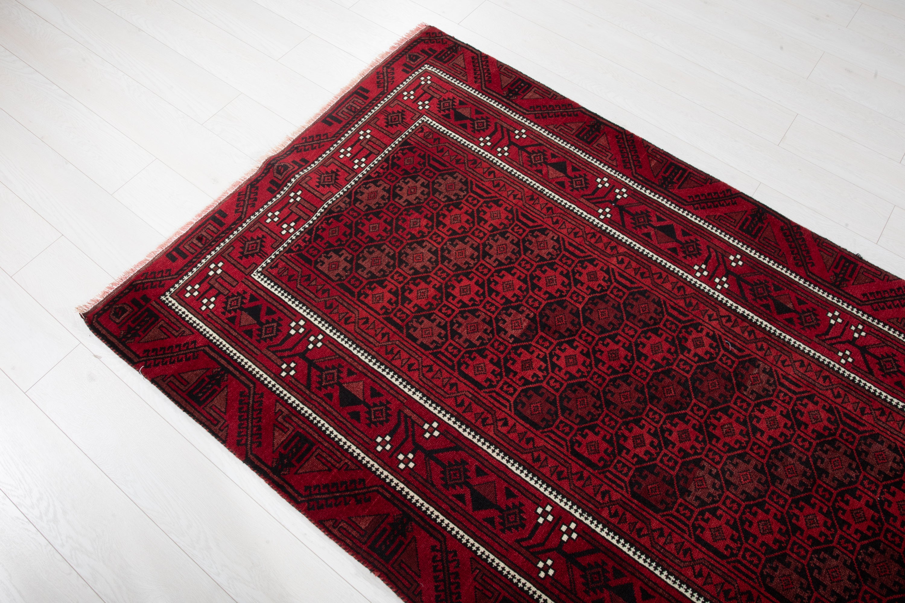 Fine Vintage Baluch Allover Wool Rug, Deep Red, 4x8 – 7' 8" x 3' 11" (235 x 120 cm)