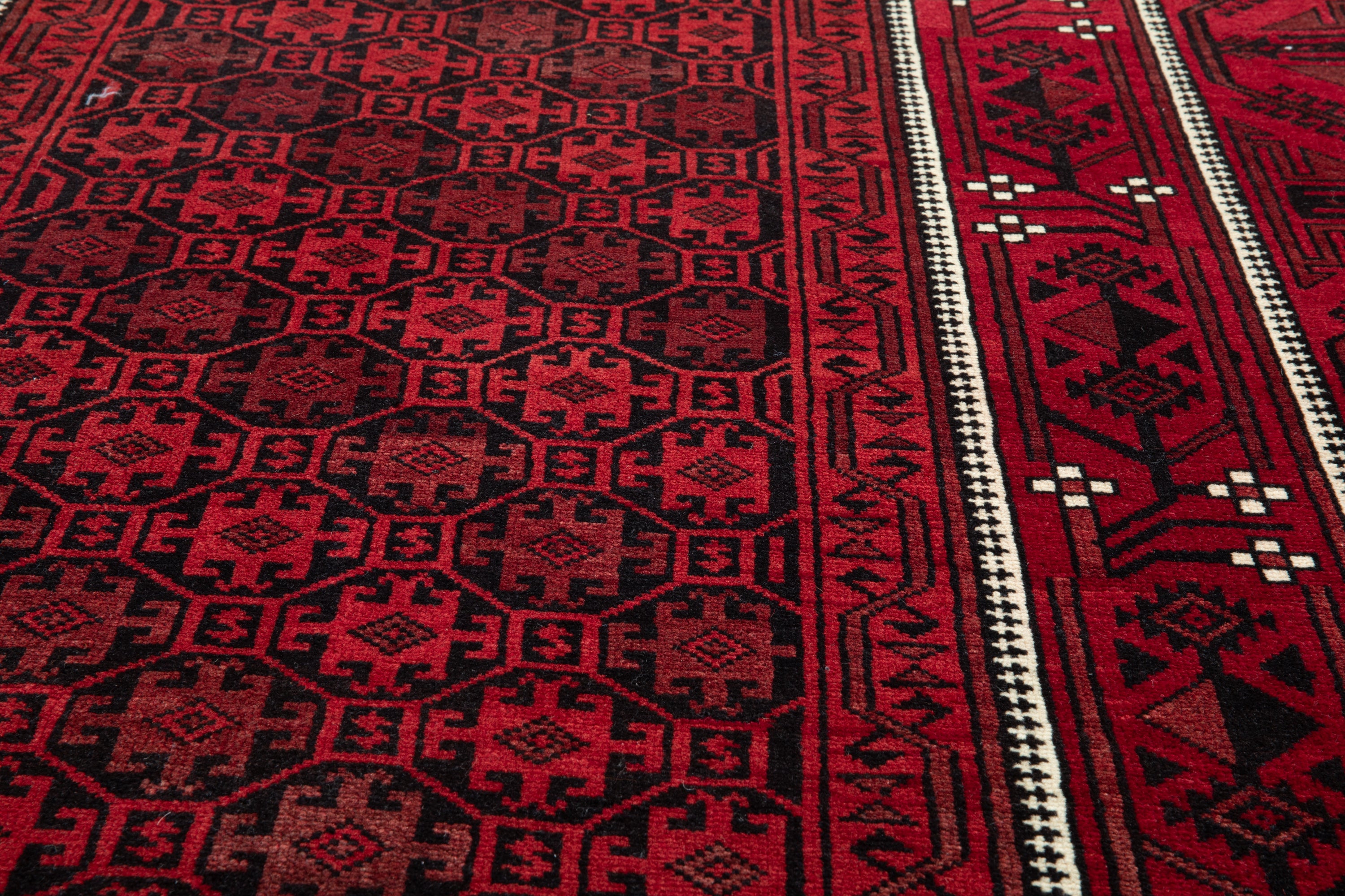 Fine Vintage Baluch Allover Wool Rug, Deep Red, 4x8 – 7' 8" x 3' 11" (235 x 120 cm)