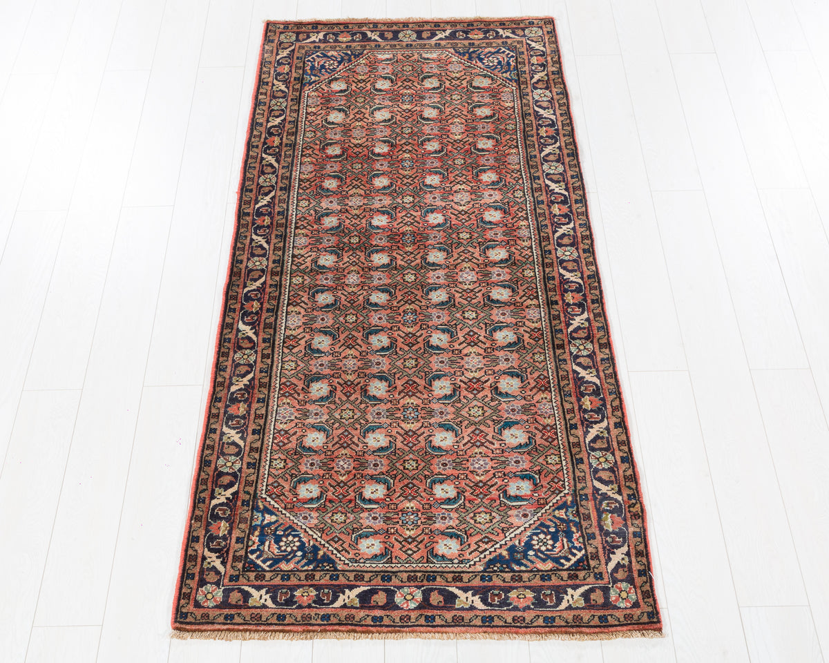 Vintage Mahal Muted Rust Floral Vine Drawing Area Rug in muted rust, deep navy, ivory, SKU 5406