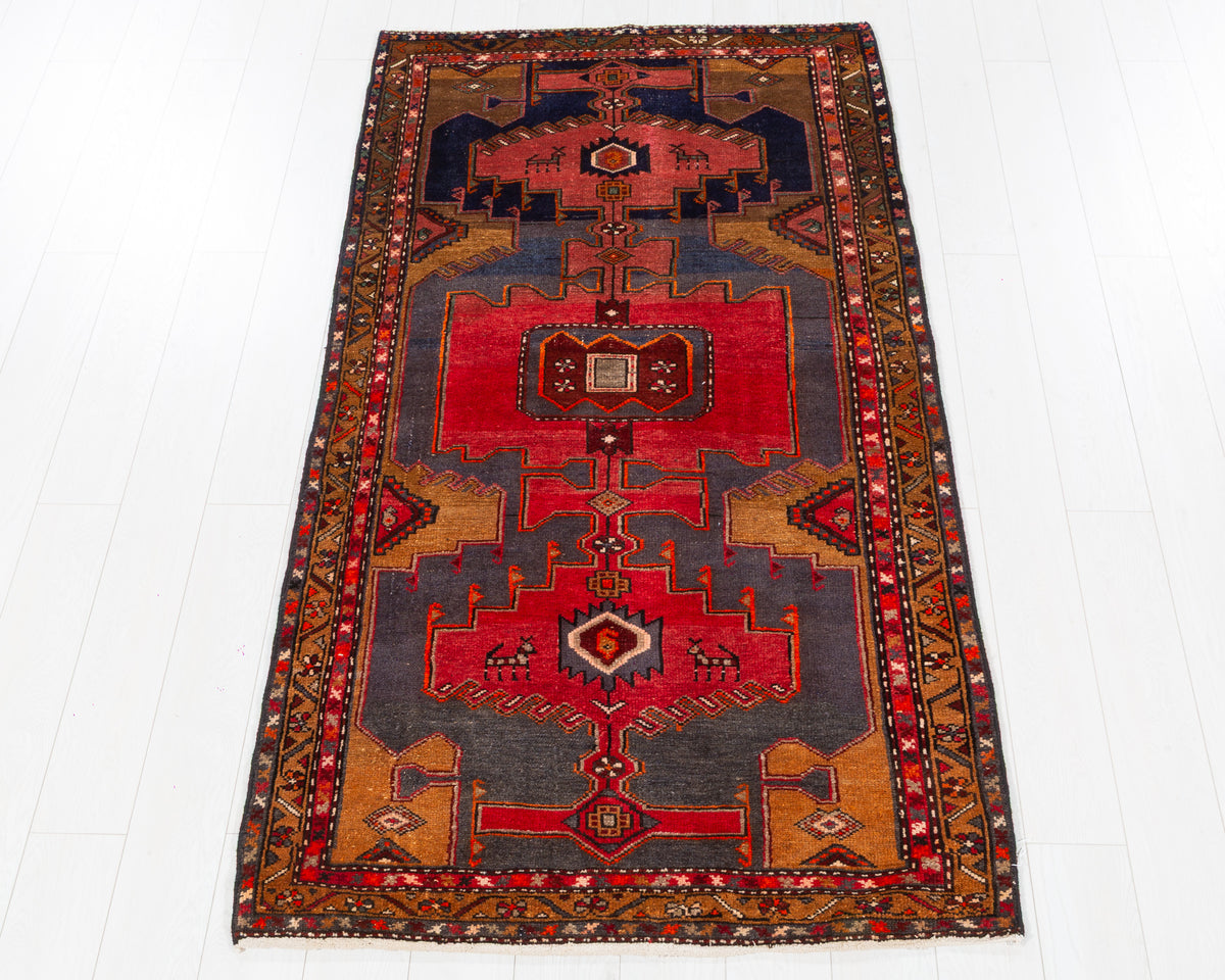 Vintage Tarom Red and Golden Brown Columned Geometric Medallion Area Rug, 4x7 – 6' 10" x 3' 8" (208 x 111 cm), SKU 5455