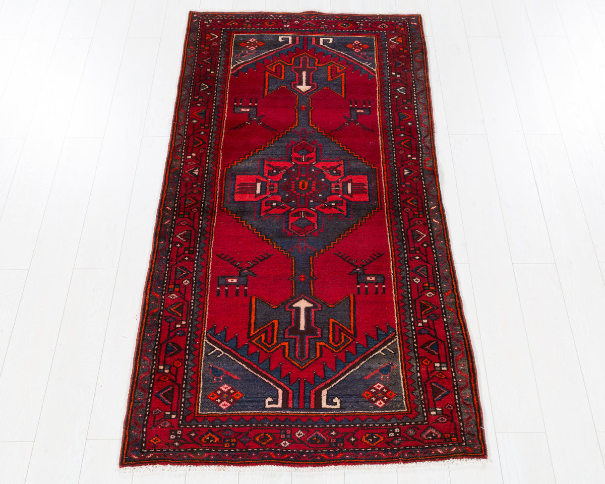 Vintage Zanjan Red Large Central Medallion Area Rug, 3x7 – 6' 9" x 3' 3" (207 x 100 cm), SKU 5457