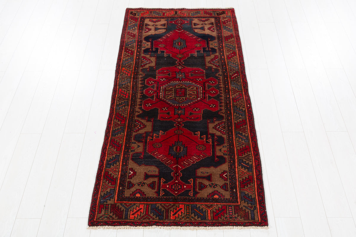 Vintage Tarom Red and Brown Bold Geometric Medallion Area Rug, 3x7 – 6' 9" x 3' 3" (207 x 100 cm), SKU 5459
