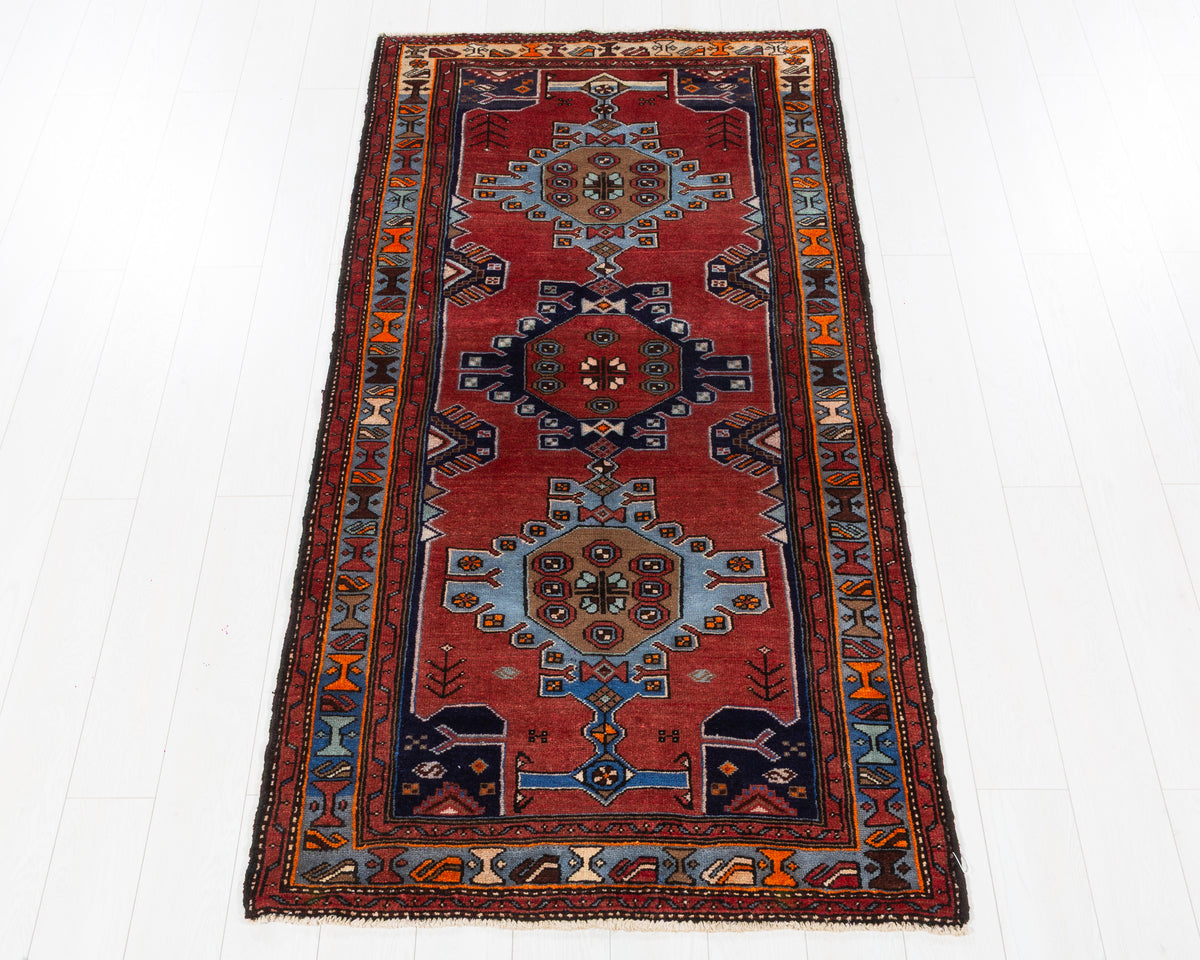 Vintage Tarom Red and Blue Linked Medallions Area Rug, 4x7 – 7' 3" x 3' 7" (221 x 109 cm), SKU 5470