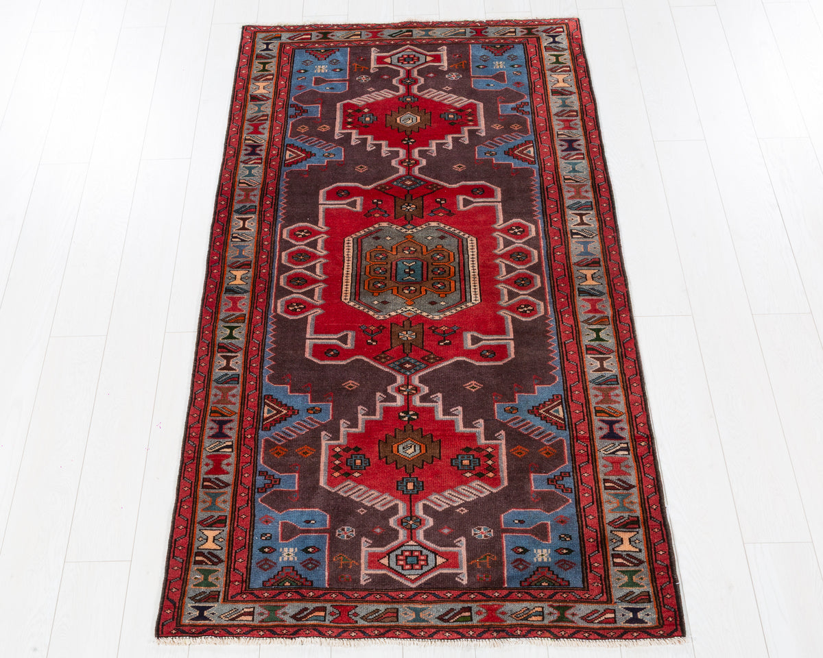 Vintage Tarom Red and Blue Geometric Medallion Area Rug, 4x6 – 6' 5" x 3' 7" (196 x 108 cm), SKU 5476