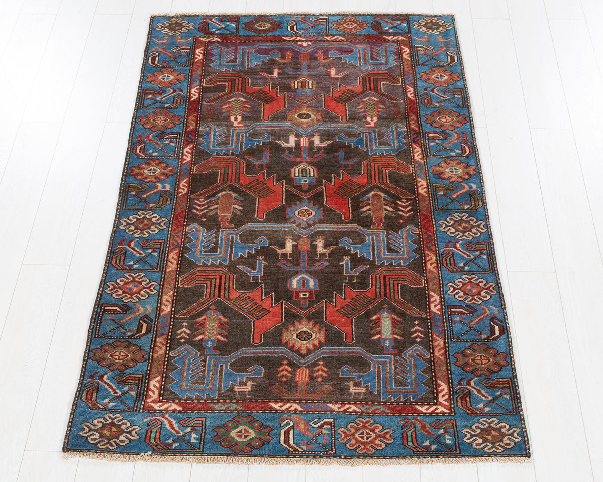 Vintage Tarom Charcoal Black and Blue Allover Geometric Area Rug, 4x6 – 6' 0" x 3' 10" (183 x 118 cm), SKU 5490