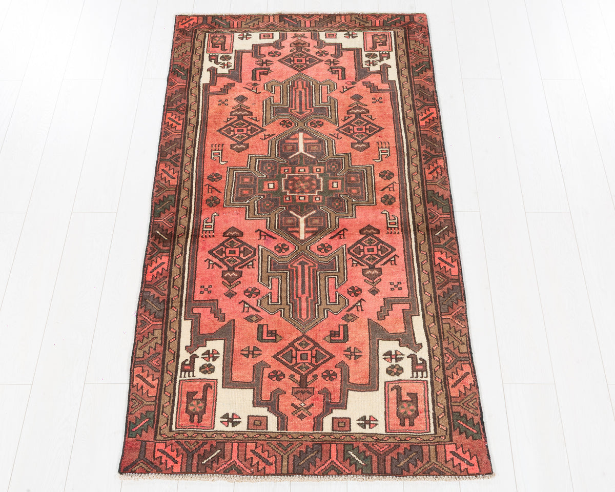 Vintage Zanjan Faded Peach Tribal Geometric Area Rug, 3x6 – 6' 0" x 3' 2" (183 x 97 cm), SKU 5493