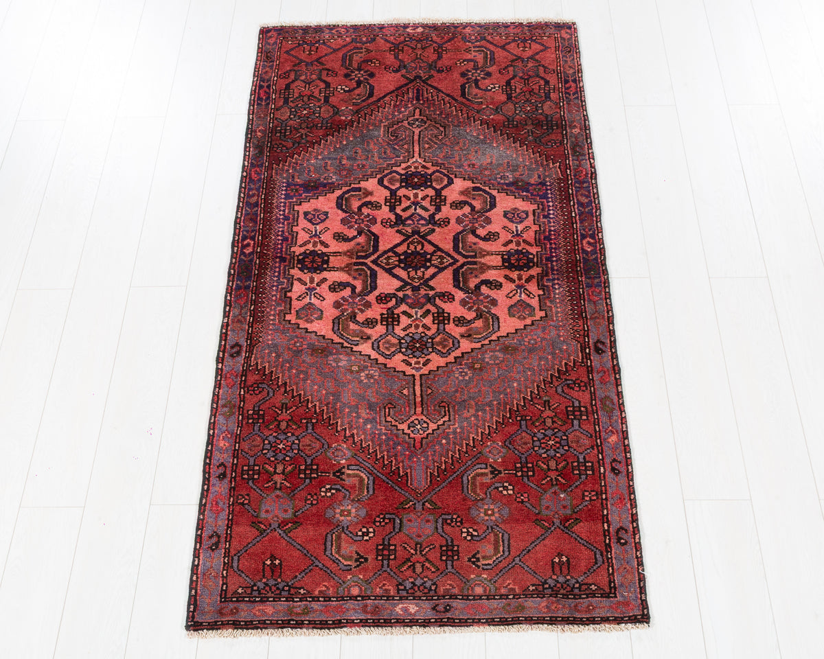 Vintage Zanjan Rust Red and Pink Ornate Medallion Area Rug, 3x6 – 6' 1" x 3' 2" (186 x 96 cm), SKU 5506
