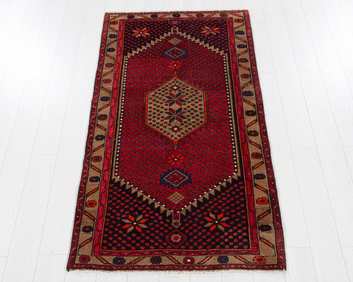 Vintage Zanjan Red and Brown Allover Geometric Area Rug, 3x6 – 6' 6" x 3' 5" (198 x 104 cm), SKU 5512