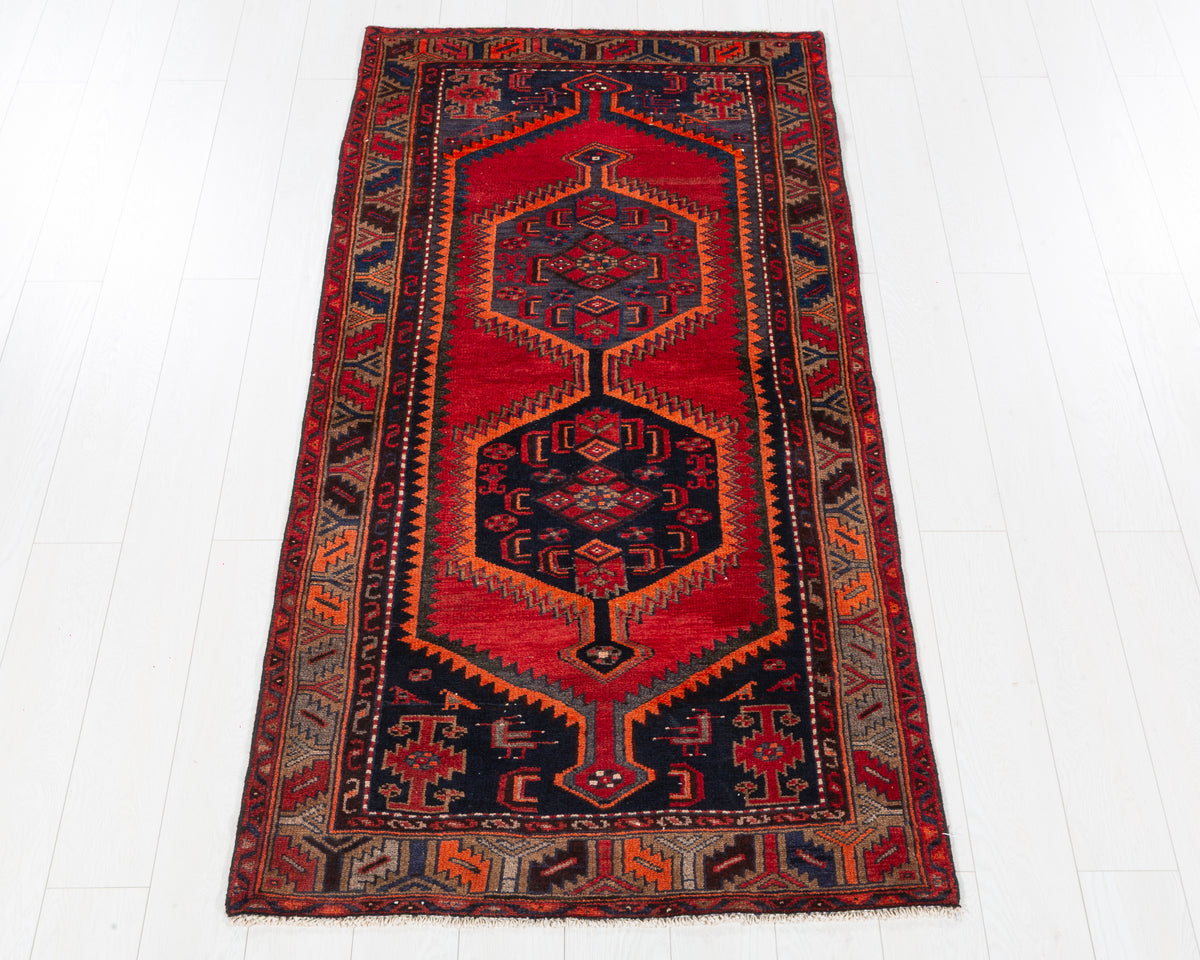Vintage Tarom Red and Brown Double Medallion Area Rug, 3x7 – 6' 8" x 3' 3" (204 x 100 cm), SKU 5519