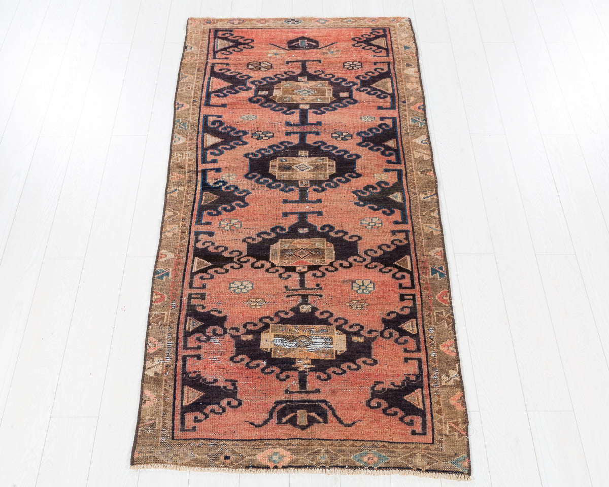 Vintage Lori Faded Peach Allover Vine Area Rug, 3x7 – 7' 1" x 3' 5" (217 x 103 cm), SKU 5535