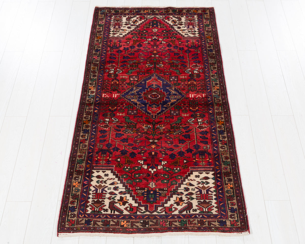 Vintage Zanjan Red, Brown, Navy Blue Allover Geometric Area Rug, 4x6 – 6' 3" x 3' 3" (191 x 100 cm), SKU 5541