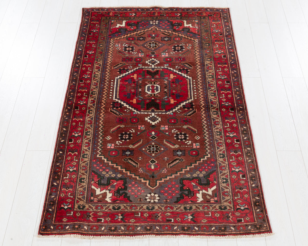 Vintage Zanjan Maroon Triple Medallion Geometric Area Rug, 4x6 – 6' 4" x 3' 10" (193 x 116 cm), SKU 5543