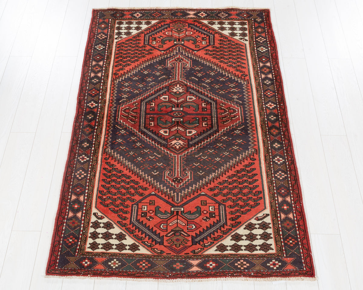 Vintage Zanjan Bright Rust Red Central Medallion Area Rug, 4x6 – 6' 4" x 4' 0" (192 x 123 cm), SKU 5550