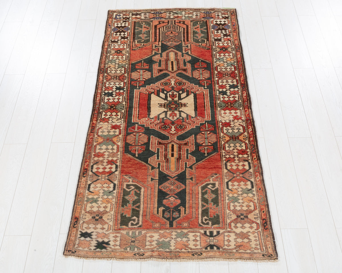 Rare Semi-Antique Zanjan Faded Charcoal Black, Faded Red Faded Pictorial Geometric Area Rug, 4x6 – 6' 10" x 3' 5" (208 x 104 cm), SKU 5556
