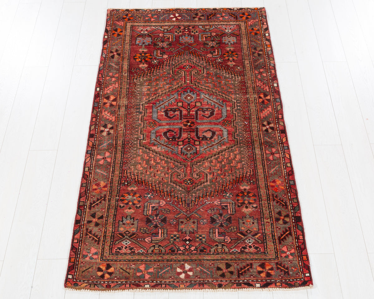 Semi-Antique Zanjan Faded Rust Red Faded Central Medallion Area Rug, 4x6 – 6' 2" x 3' 5" (187 x 103 cm), SKU 5560