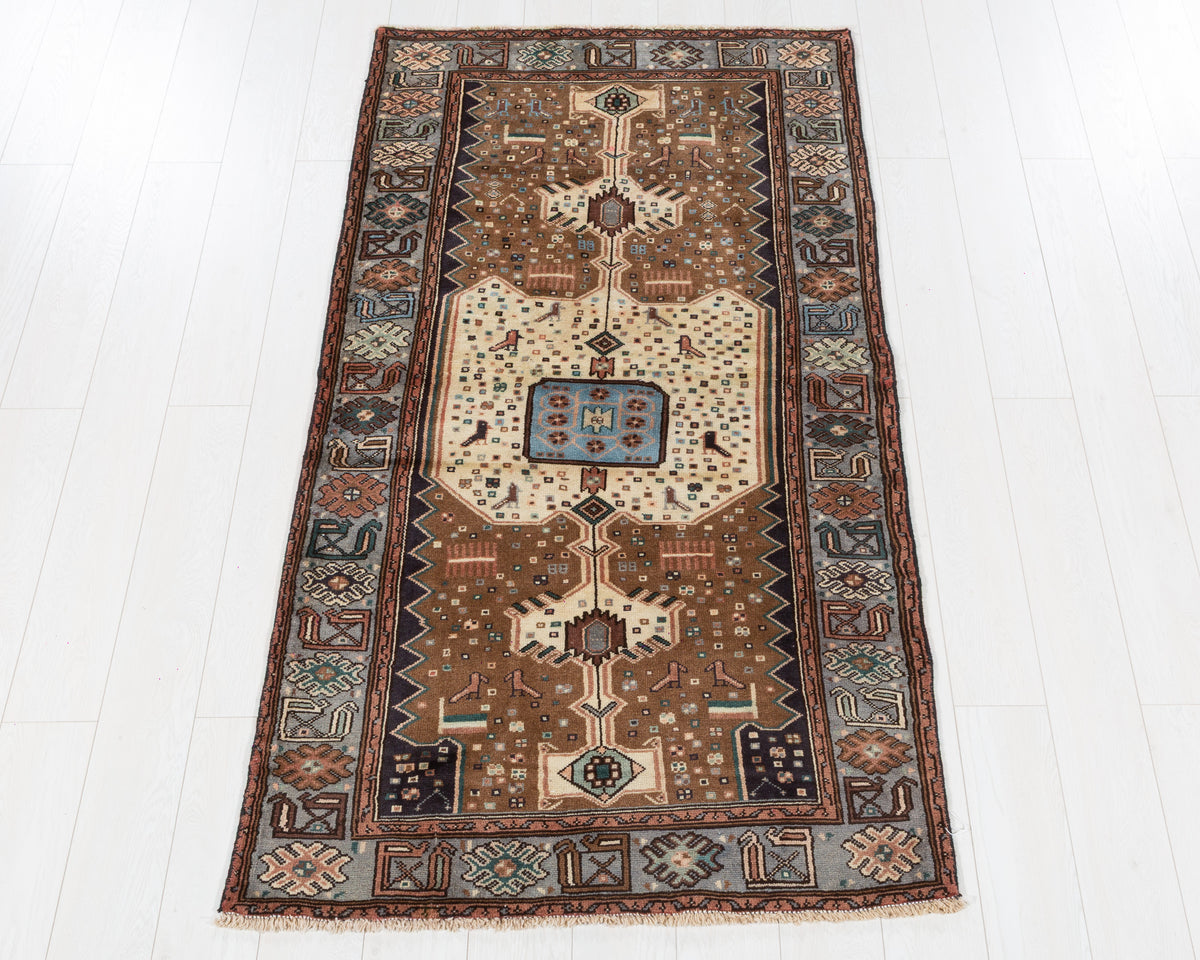 Vintage Zanjan Brown, Beige, Light Blue Geometric Medallion Area Rug, 4x6 – 6' 4" x 3' 5" (193 x 103 cm), SKU 5569