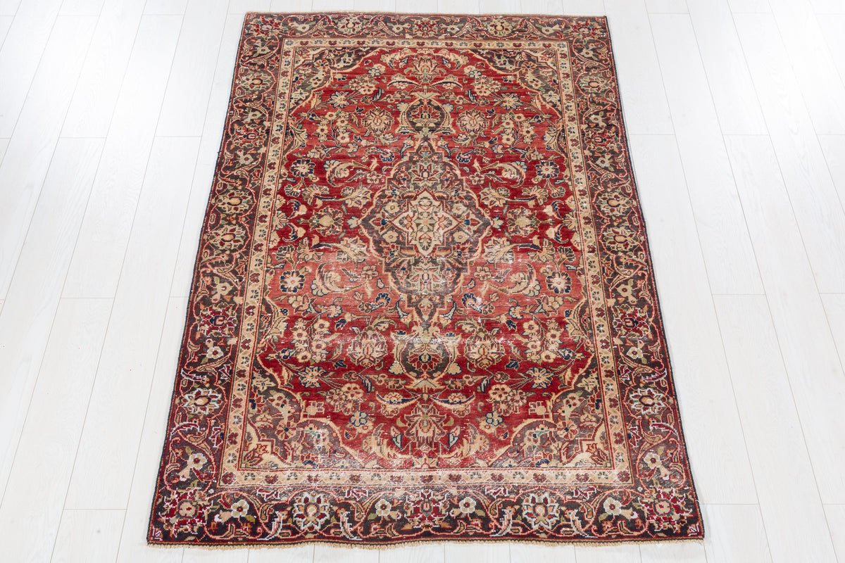Rare Antique Kashan Red Floral Medallion Area Rug, 4x6 – 6' 2" x 4' 1" (189 x 125 cm), SKU 5576
