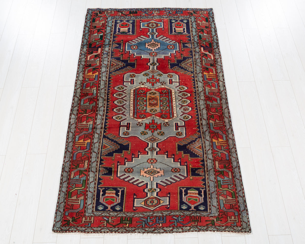 Rare Vintage Tarom Red, Light Blue Central Medallion Area Rug, 4x6 – 6' 10" x 4' 0" (208 x 122 cm), SKU 5578