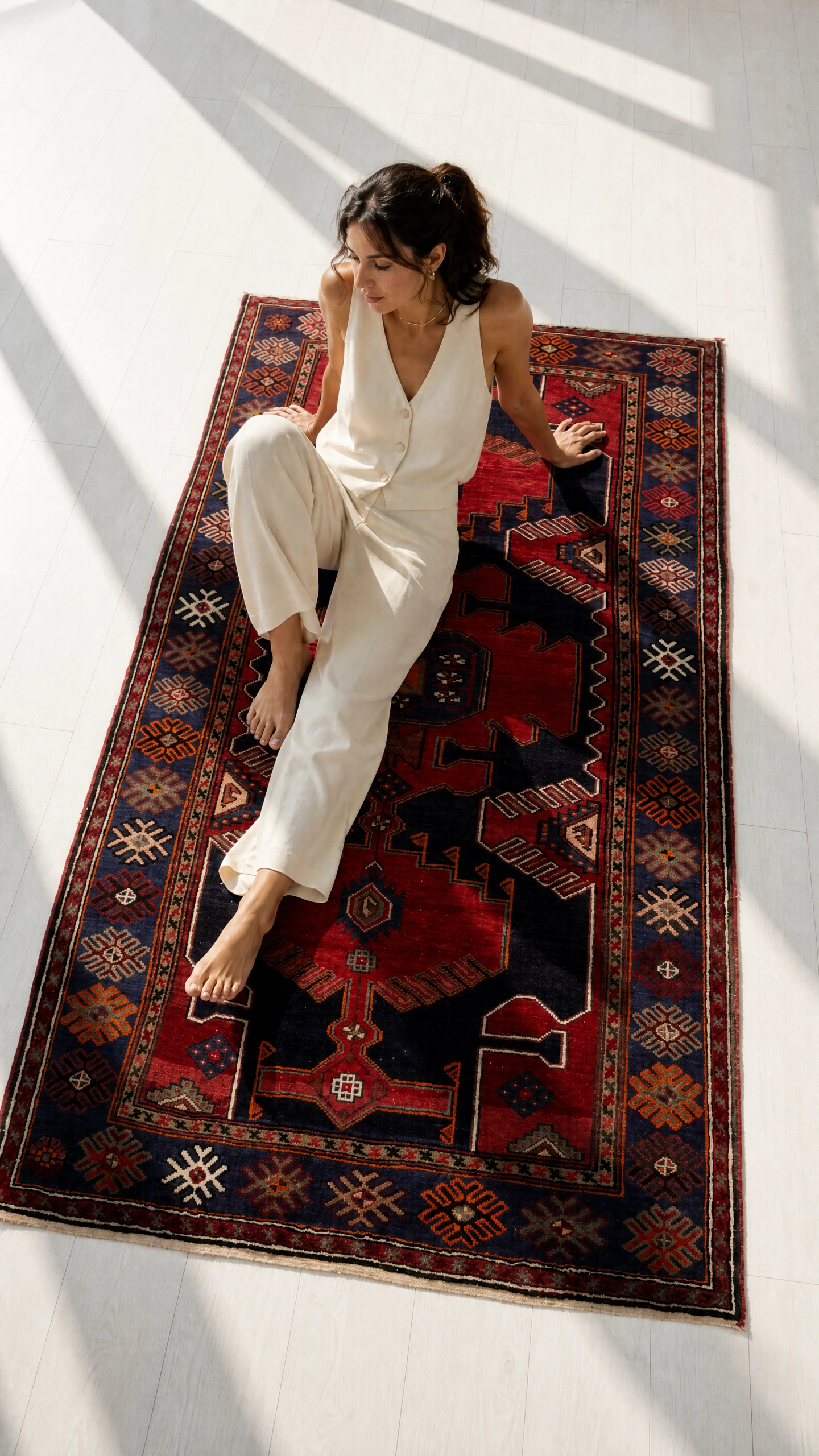 Hand-Knotted Vintage Wool Area Rug – 7' 3" x 4' 3" (222 × 130 cm) - Yasi & Fara