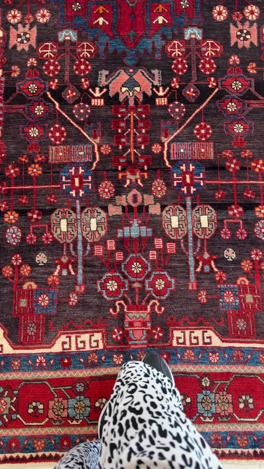 Close-up of Hand-Knotted Vintage Wool Area Rug – 10' 3" x 5' 4" highlighting the fine wool texture and symmetrical tribal motifs.