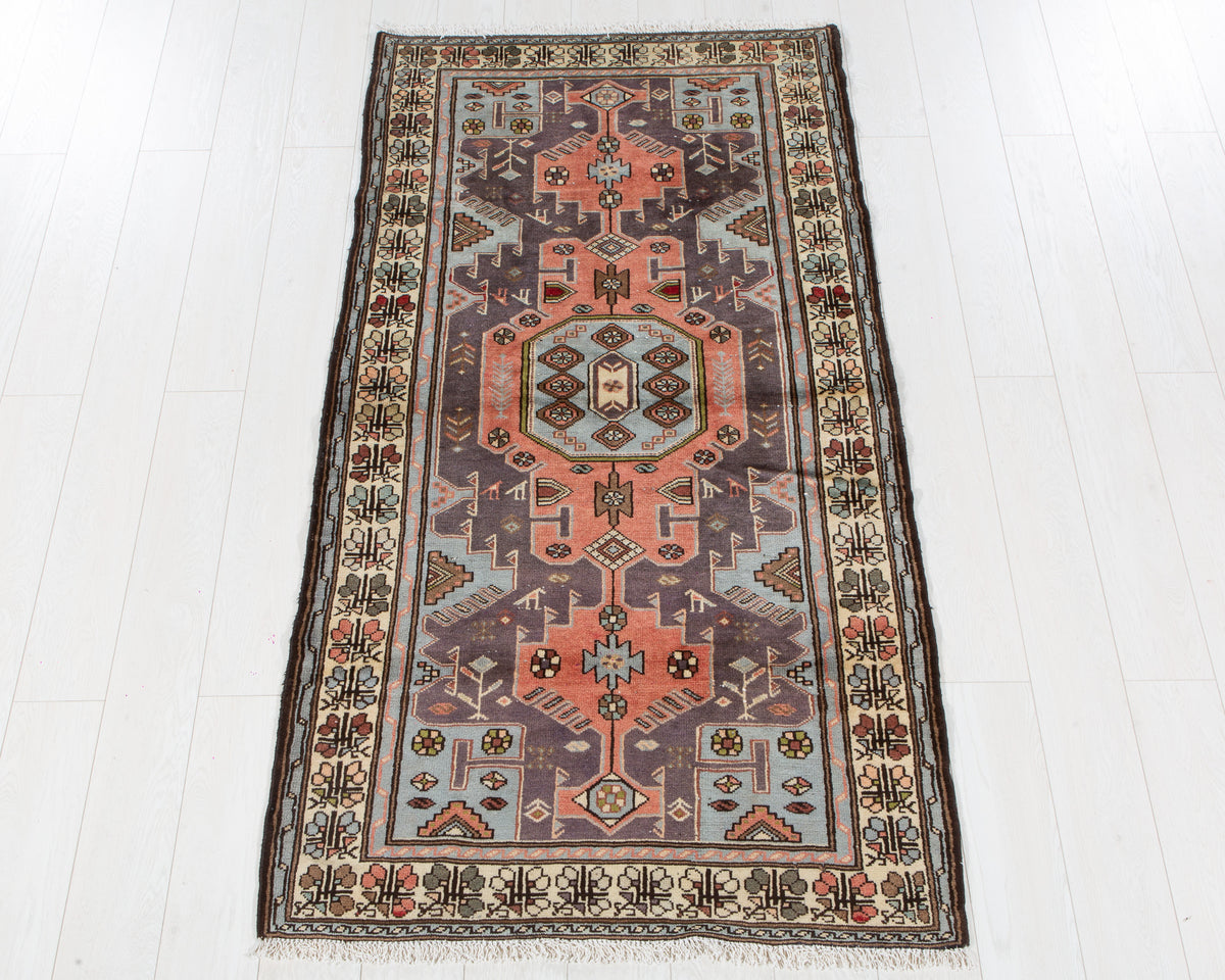 Vintage Tarom wool rug in Faded Coral, blue, 192 x 101 cm