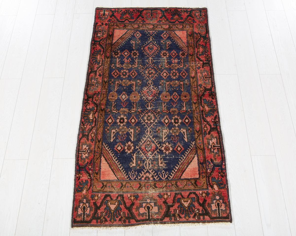 Antique Alamedar wool rug in Faded Navy Blue, red, 166 x 78 cm