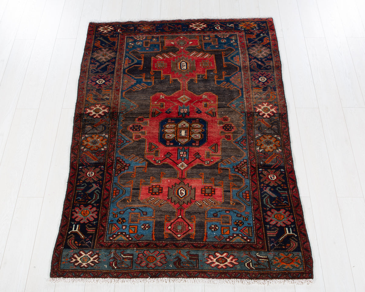 Antique Tarom wool rug in Charcol black, red, 182 x 130 cm