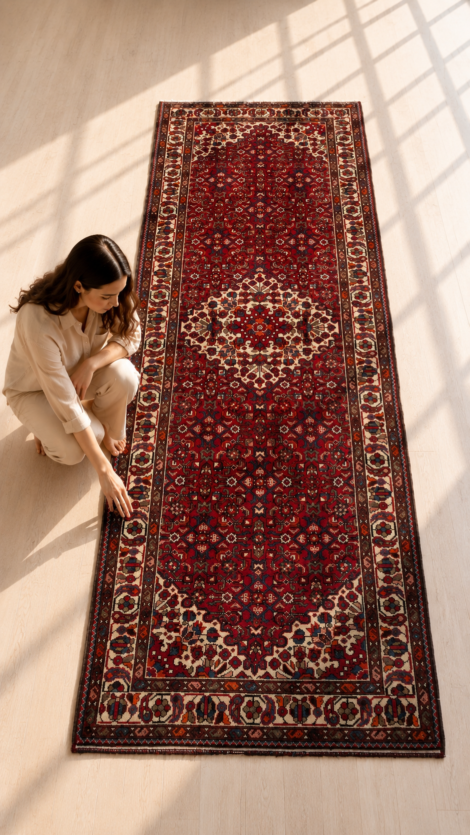 Hand-Knotted Vintage Wool Runner Rug – 9' 9" x 3' 8" (297 x 113 cm - Yasi & Fara