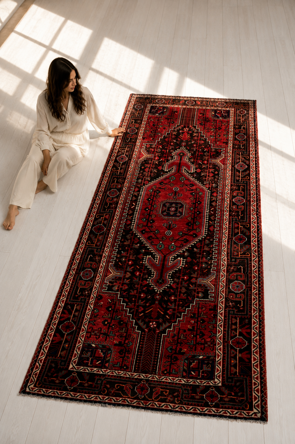 Hand-Knotted Vintage Wool Area Rug – 9' 8" x 4' 6" (295 × 136 cm) - Yasi & Fara