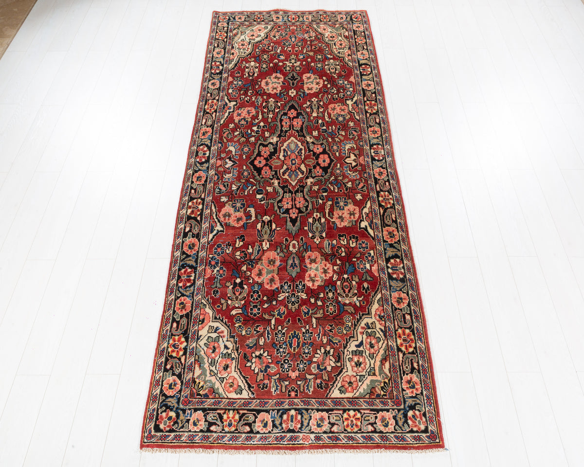 Vintage Mahal floral medallion wool runner rug, rust red, SKU 5285