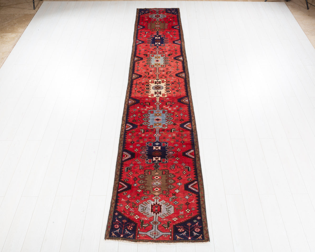 Vintage Tarom long narrow red geometric runner rug SKU 5316