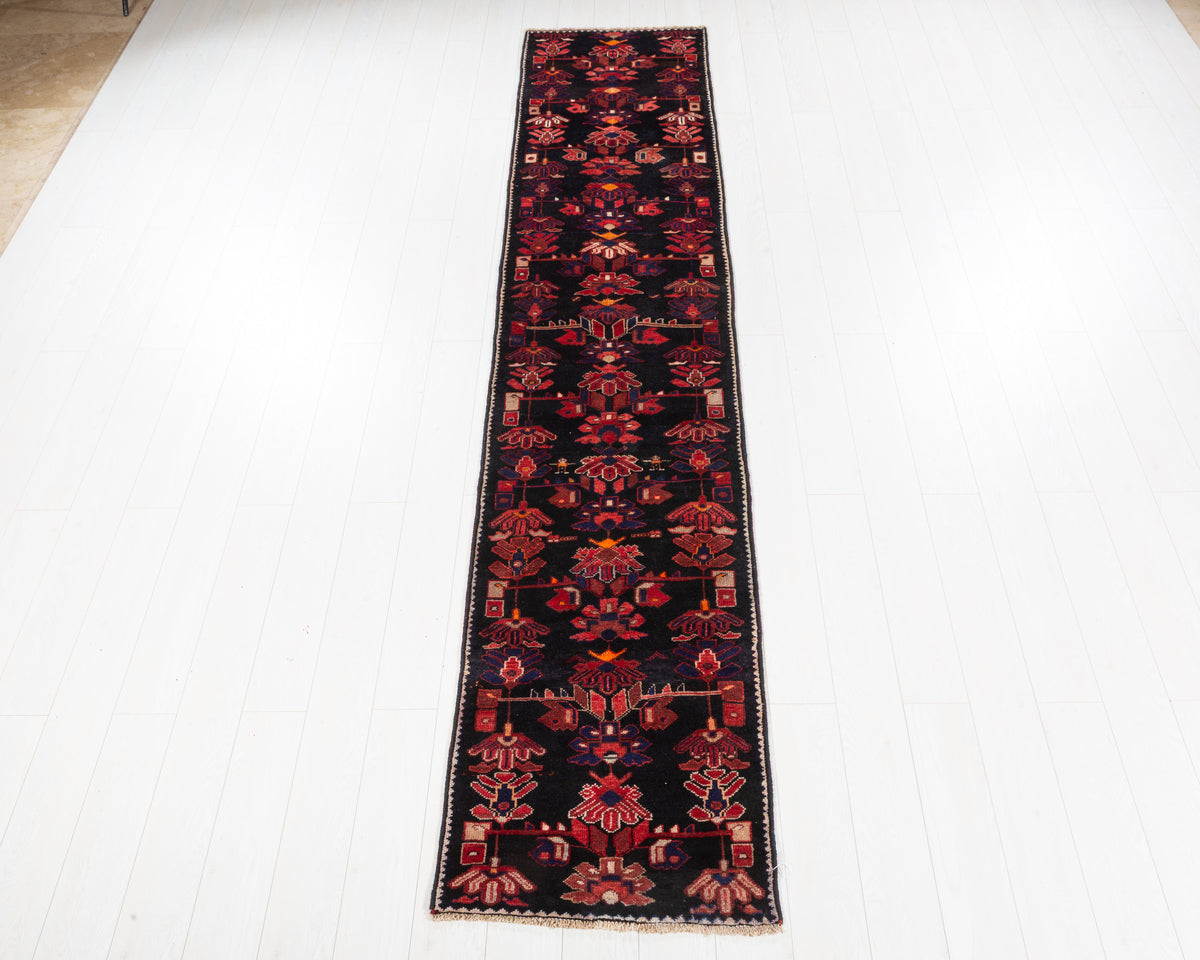 Vintage Malayer long narrow deep navy floral runner rug SKU 5345