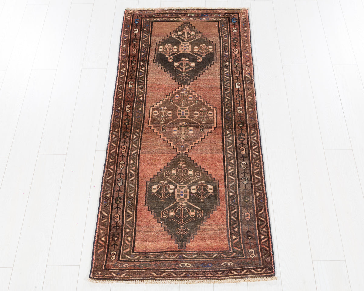 Vintage Zanjan small area rug in Peach, earthy brown, deep navy blue SKU 5366