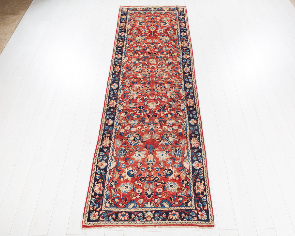Vintage Mahal allover floral wool runner rug in red, SKU 5224