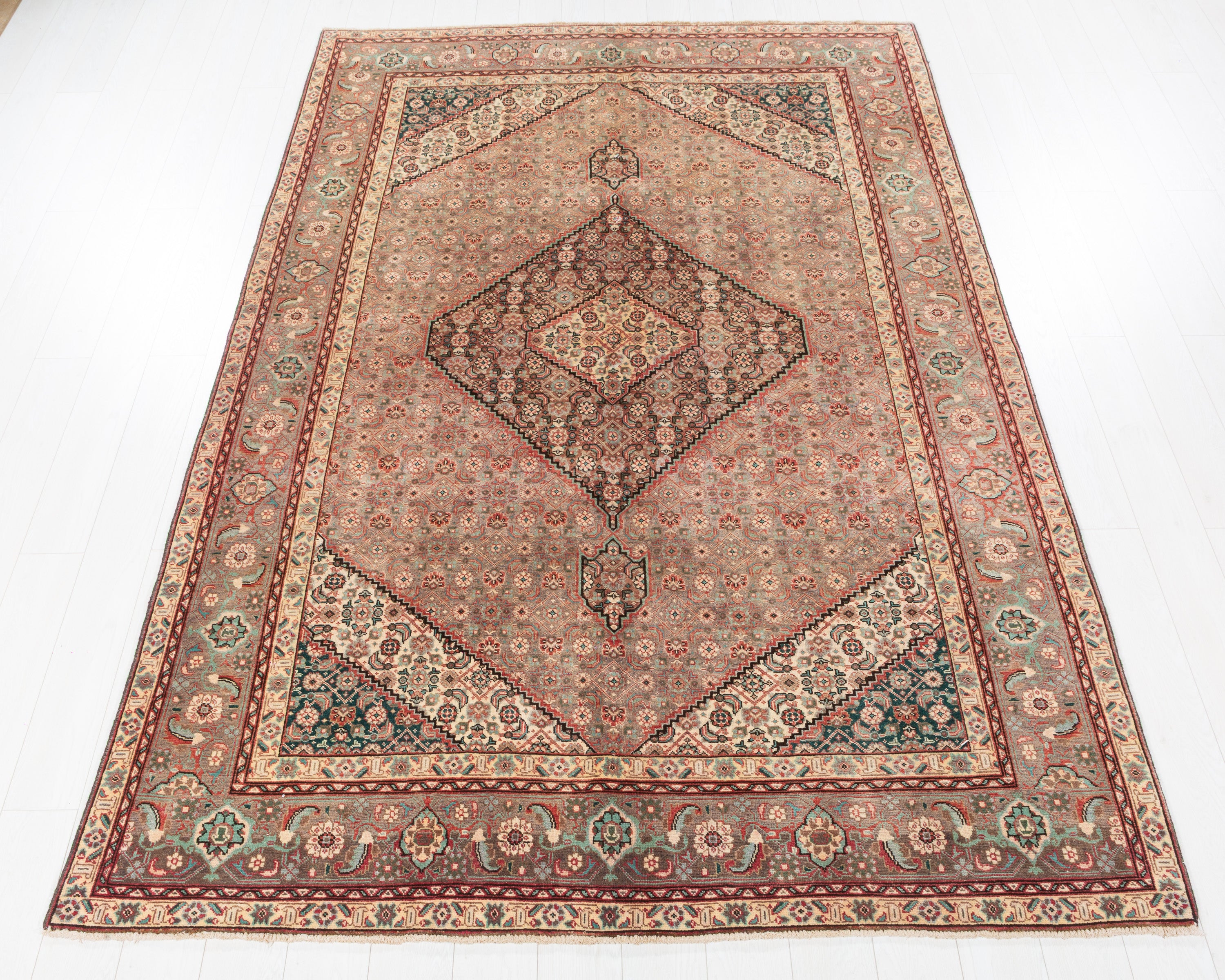 Vintage Ardabil Muted gray and beige Traditional Rug, 7x10 – 9' 10" x 6' 7" (300 x 200 cm) – main view