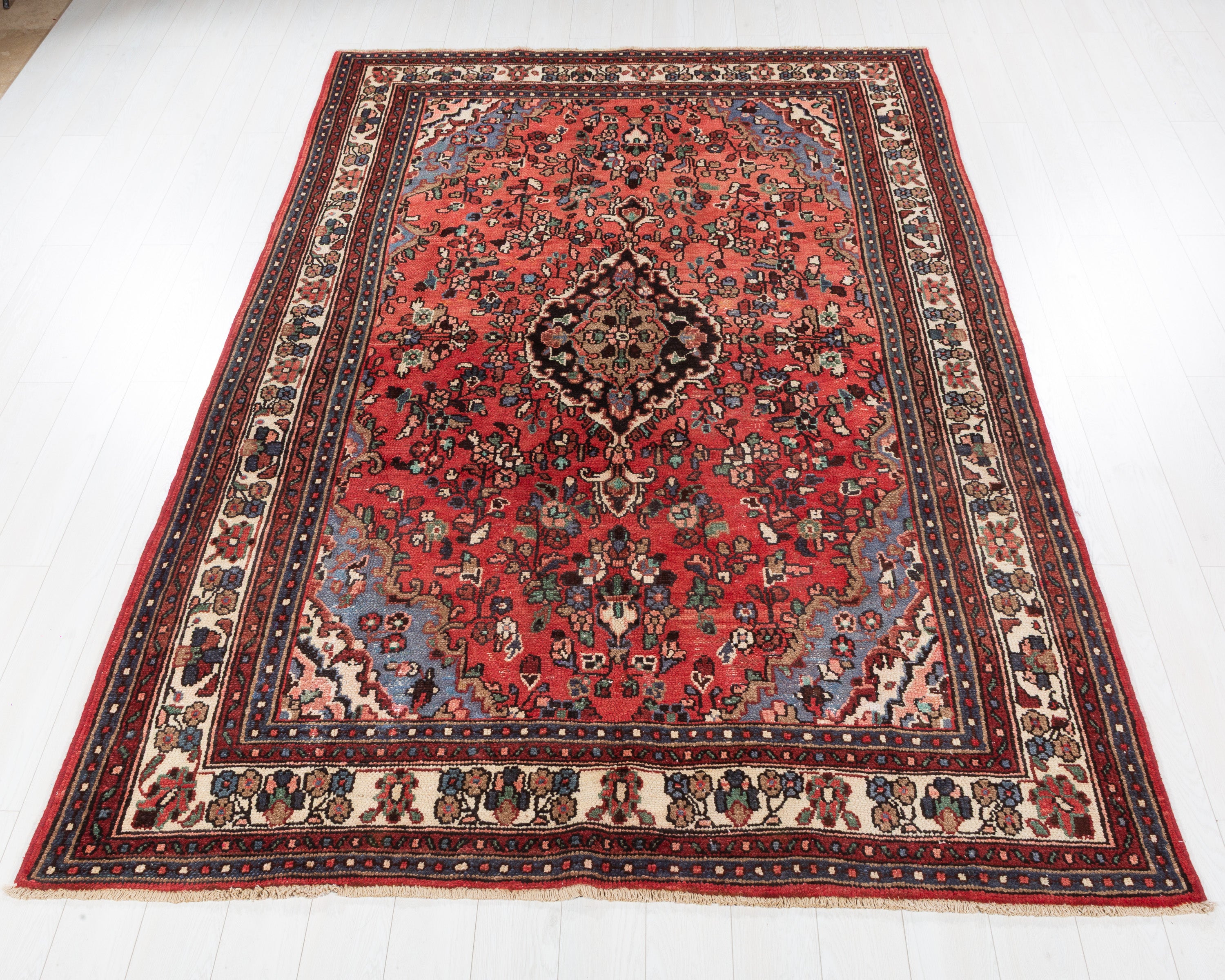 Vintage Hamadan Red and beige Floral Rug, 7x10 – 10' 0" x 6' 8" (306 x 203 cm) – main view