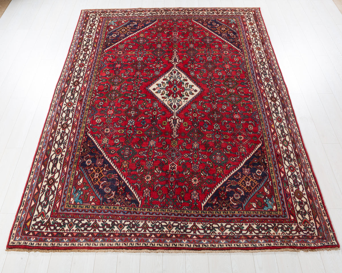 Vintage Hamadan Red and beige Traditional Rug, 7x10 – 10' 3" x 7' 3" (312 x 222 cm) – main view
