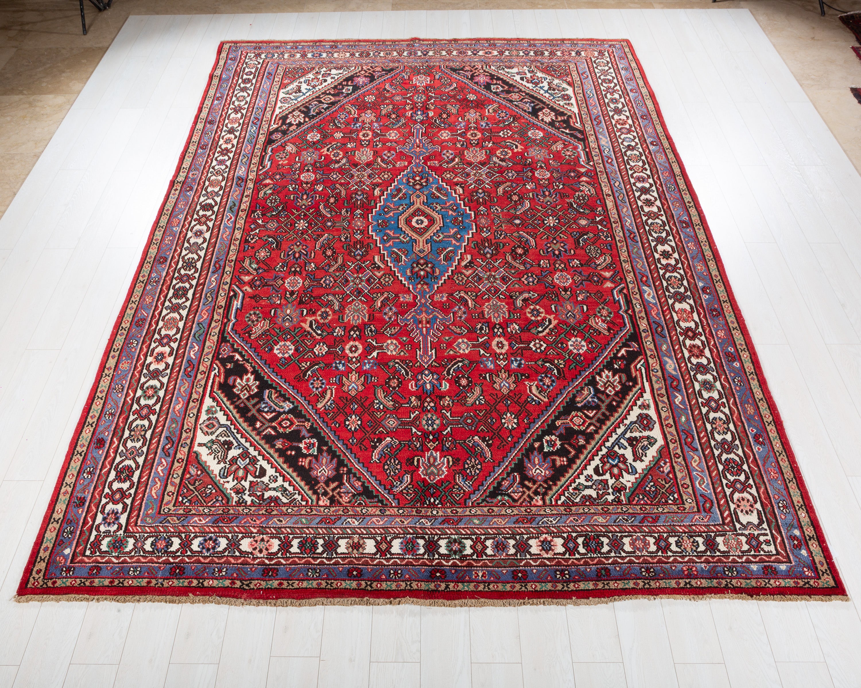 Vintage Hamadan Red and beige Geometric Rug, 9x12 – 11' 11" x 8' 6" (362 x 260 cm) – main view