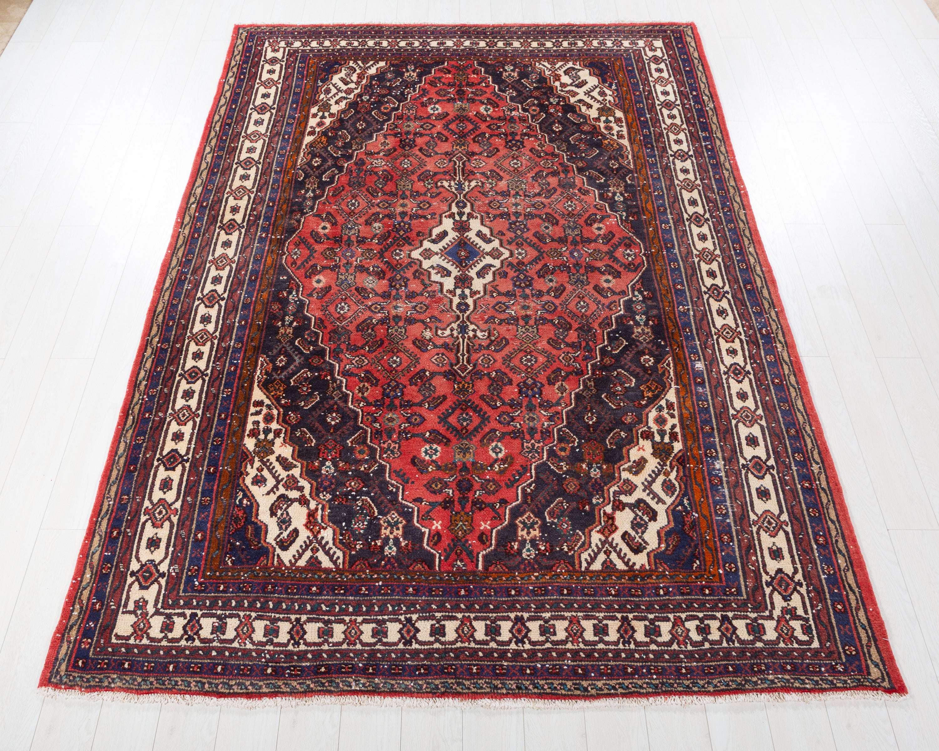 Vintage Hamadan Red Geometric Rug, 7x10 – 9' 9" x 6' 10" (296 x 209 cm) – main view