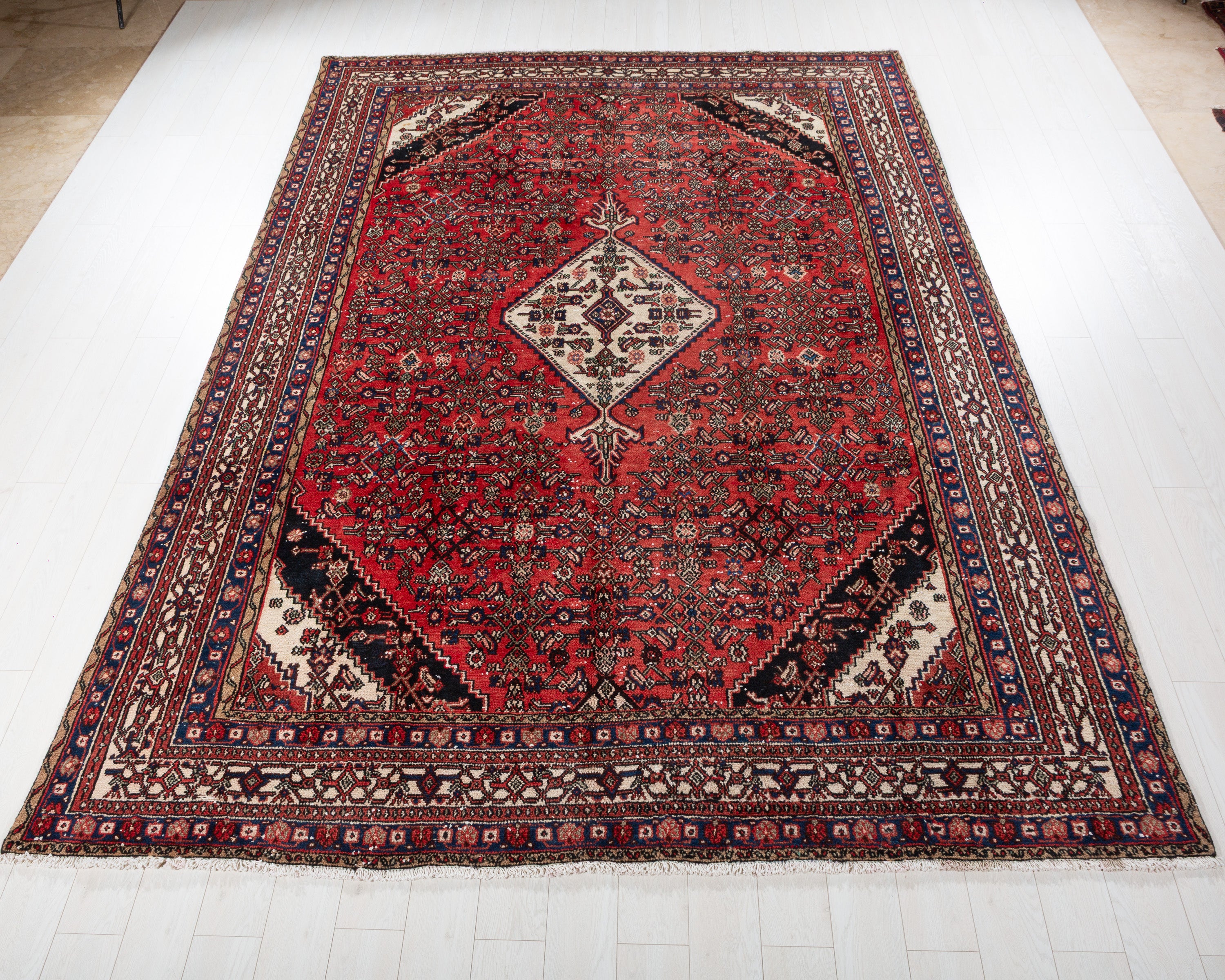 Vintage Hamadan Red Geometric Rug, 8x11 – 11' 6" x 8' 4" (350 x 253 cm) – main view