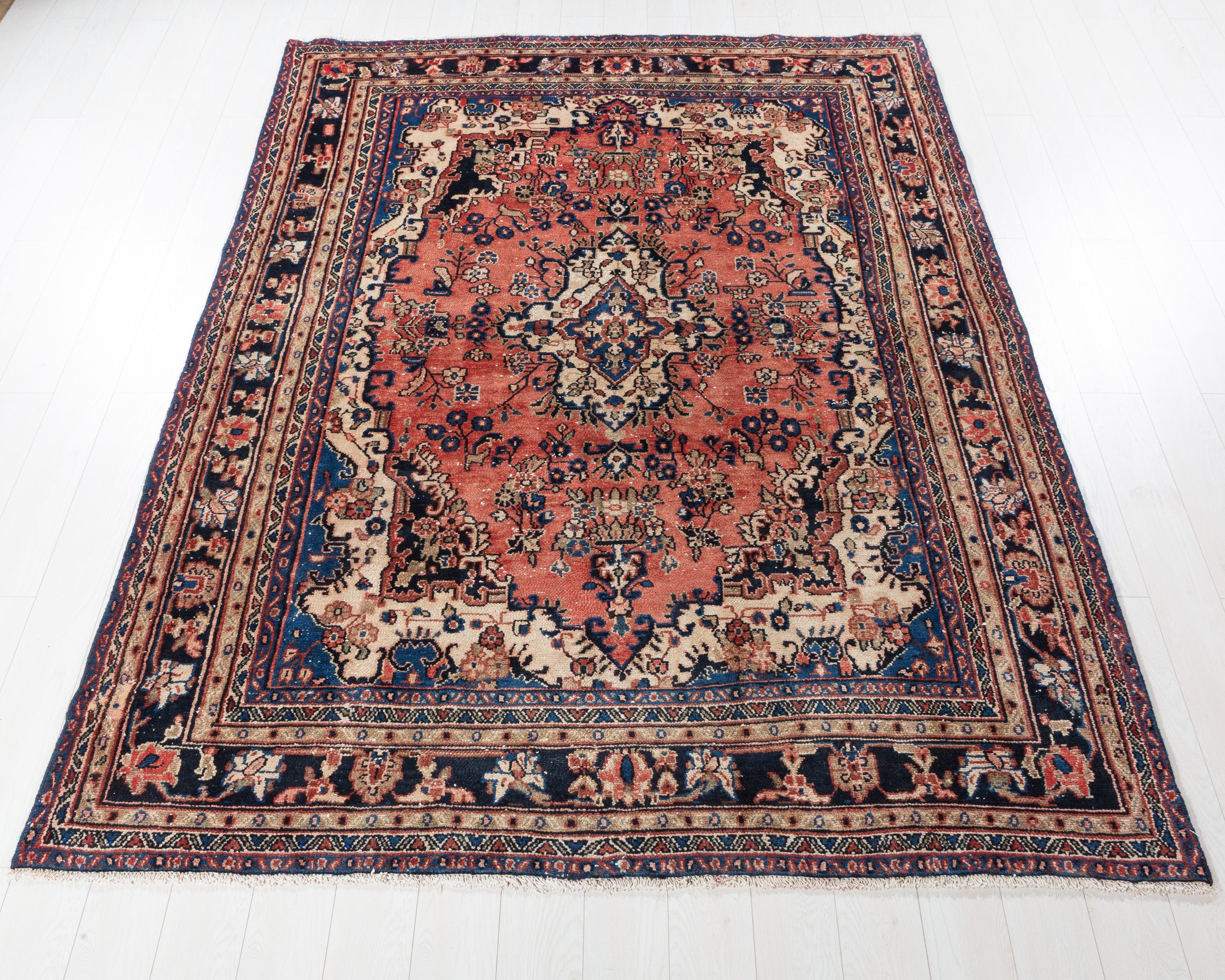 Vintage Hamadan Bright red Floral Rug, 7x10 – 9' 7" x 6' 10" (291 x 209 cm) – main view