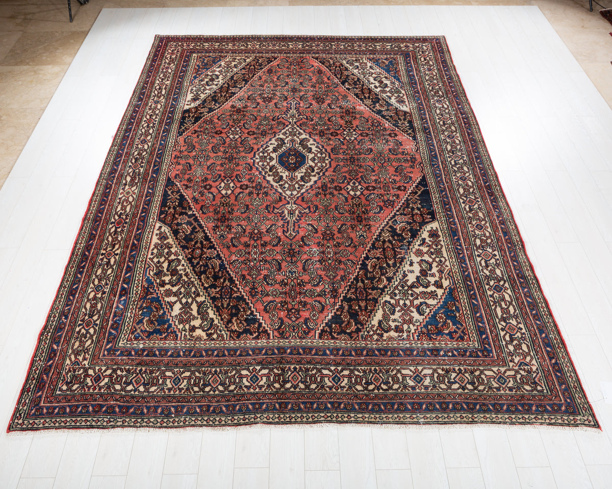 Vintage Hamadan Bright Red Geometric Rug, 8x11 – 11' 4" x 8' 5" (346 x 257 cm) – main view