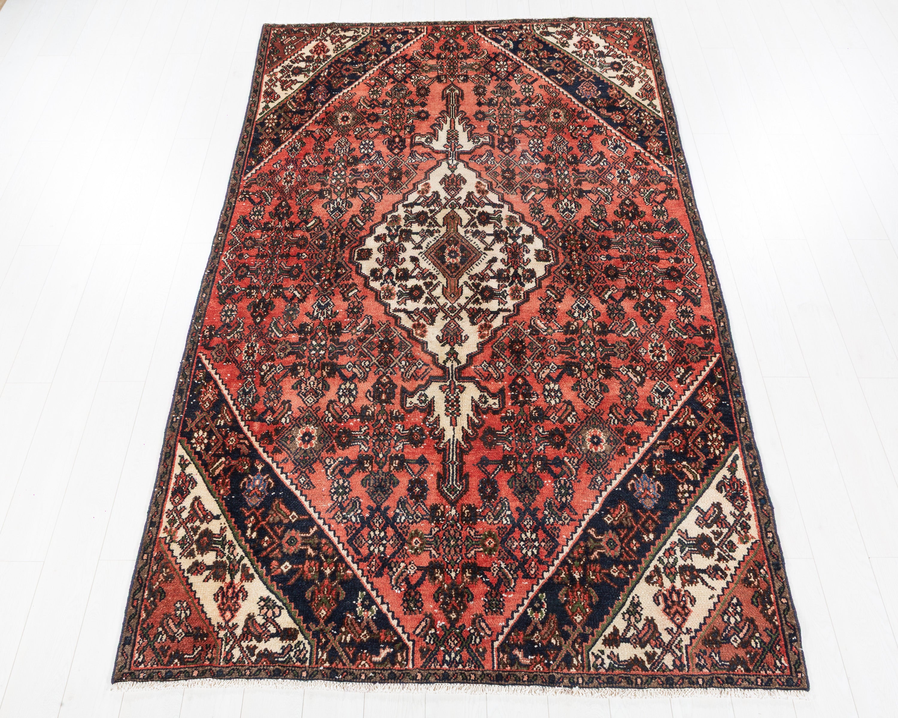 Vintage Hamadan Red and Beige Geometric Rug, 6x10 – 9' 9" x 5' 8" (297 x 172 cm) – main view
