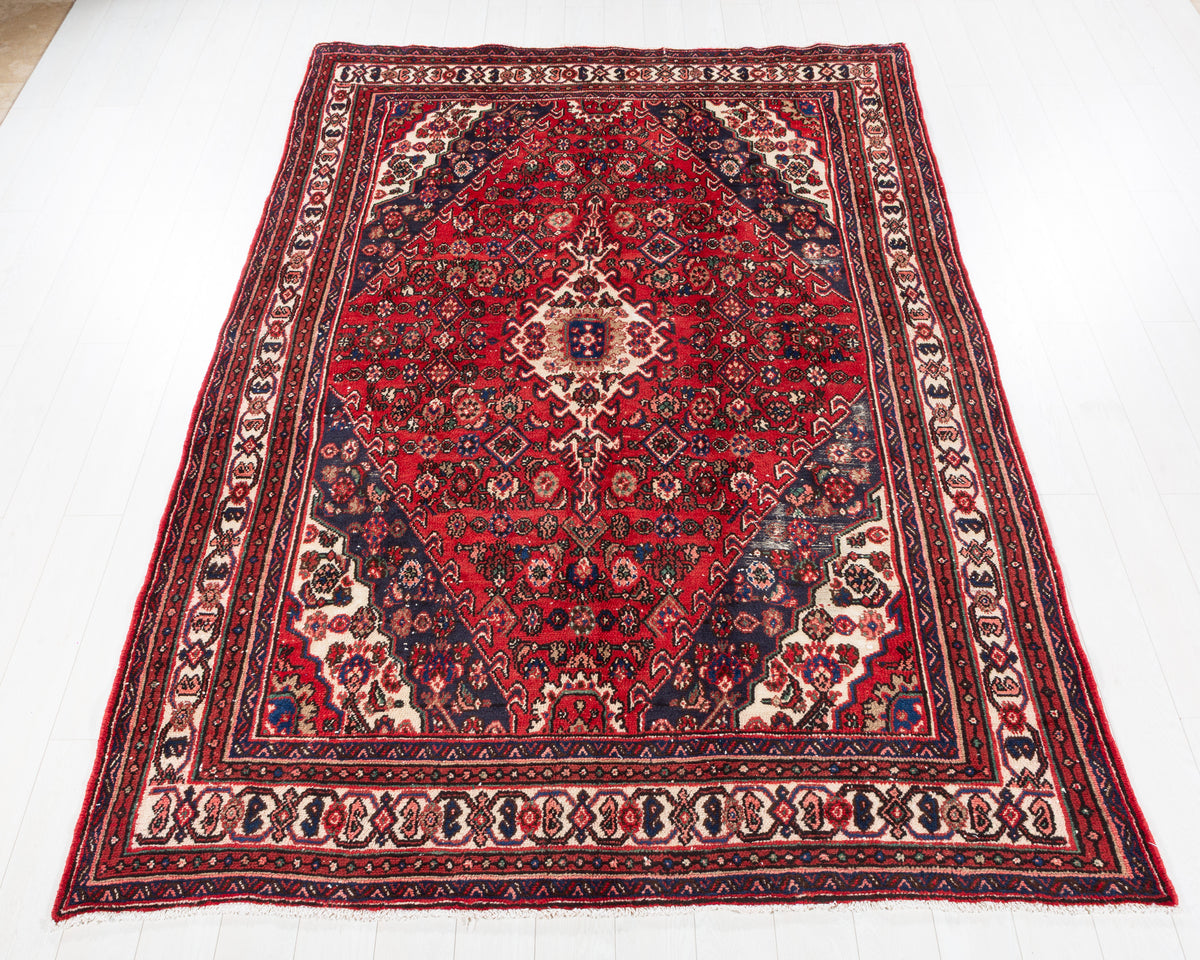 Vintage Hamadan Red Geometric Rug, 7x10 – 10' 2" x 6' 10" (309 x 208 cm) – main view