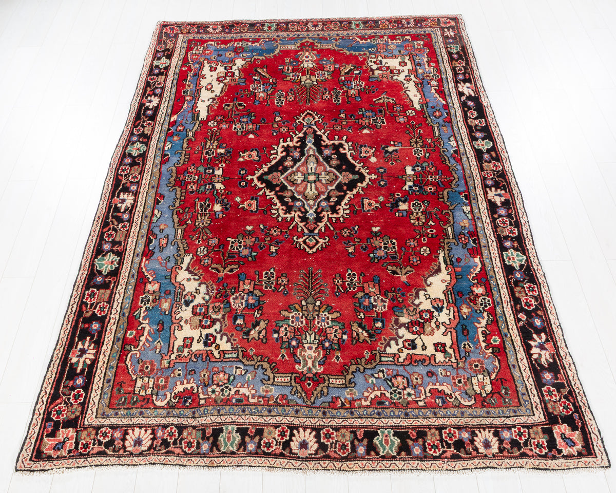 Vintage Hamadan Red and Light Blue Floral Rug, 7x10 – 9' 7" x 6' 7" (291 x 200 cm) – main view