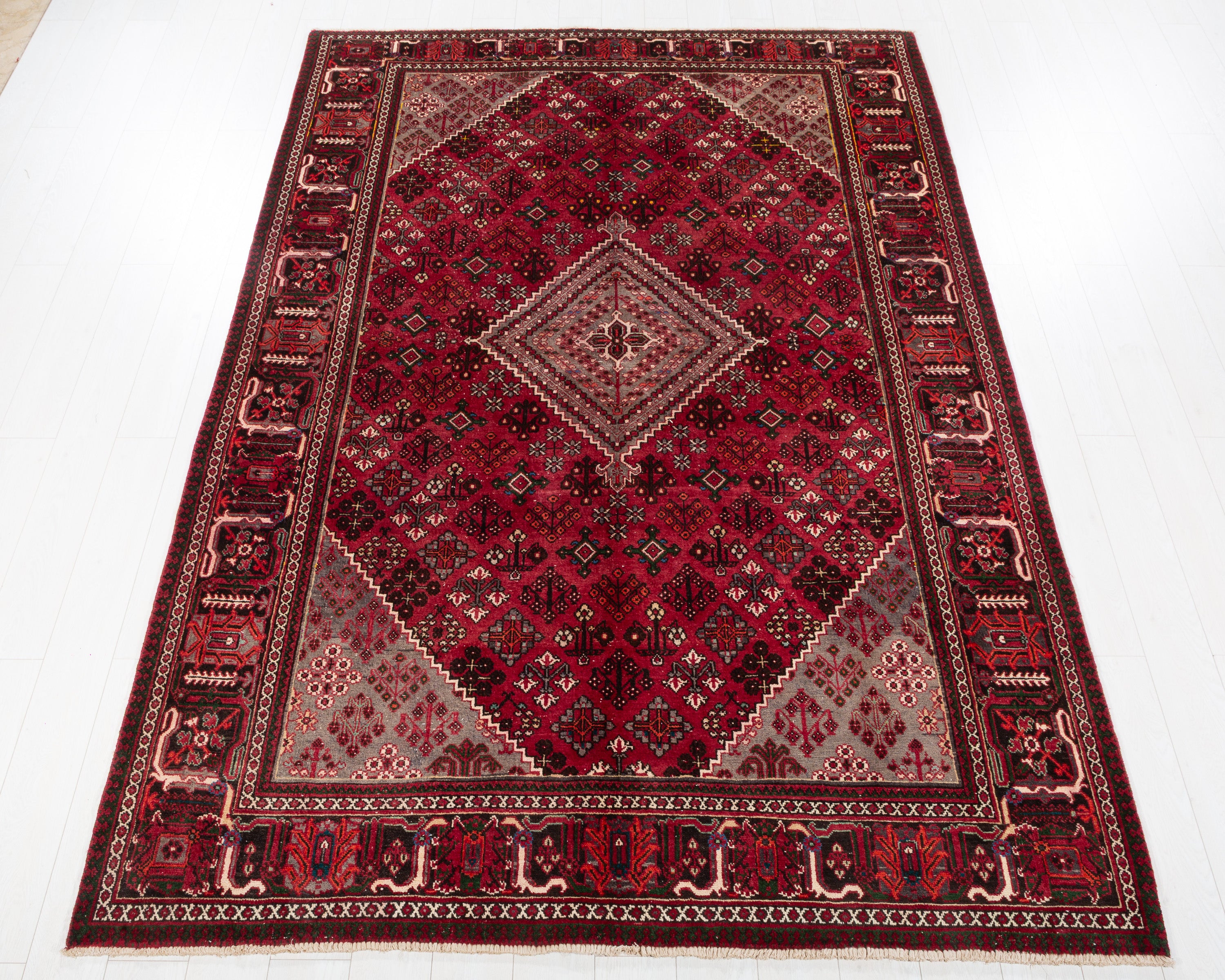 Vintage Joshaghan Red and navy Geometric Rug, 7x10 – 9' 7" x 6' 7" (293 x 201 cm) – main view