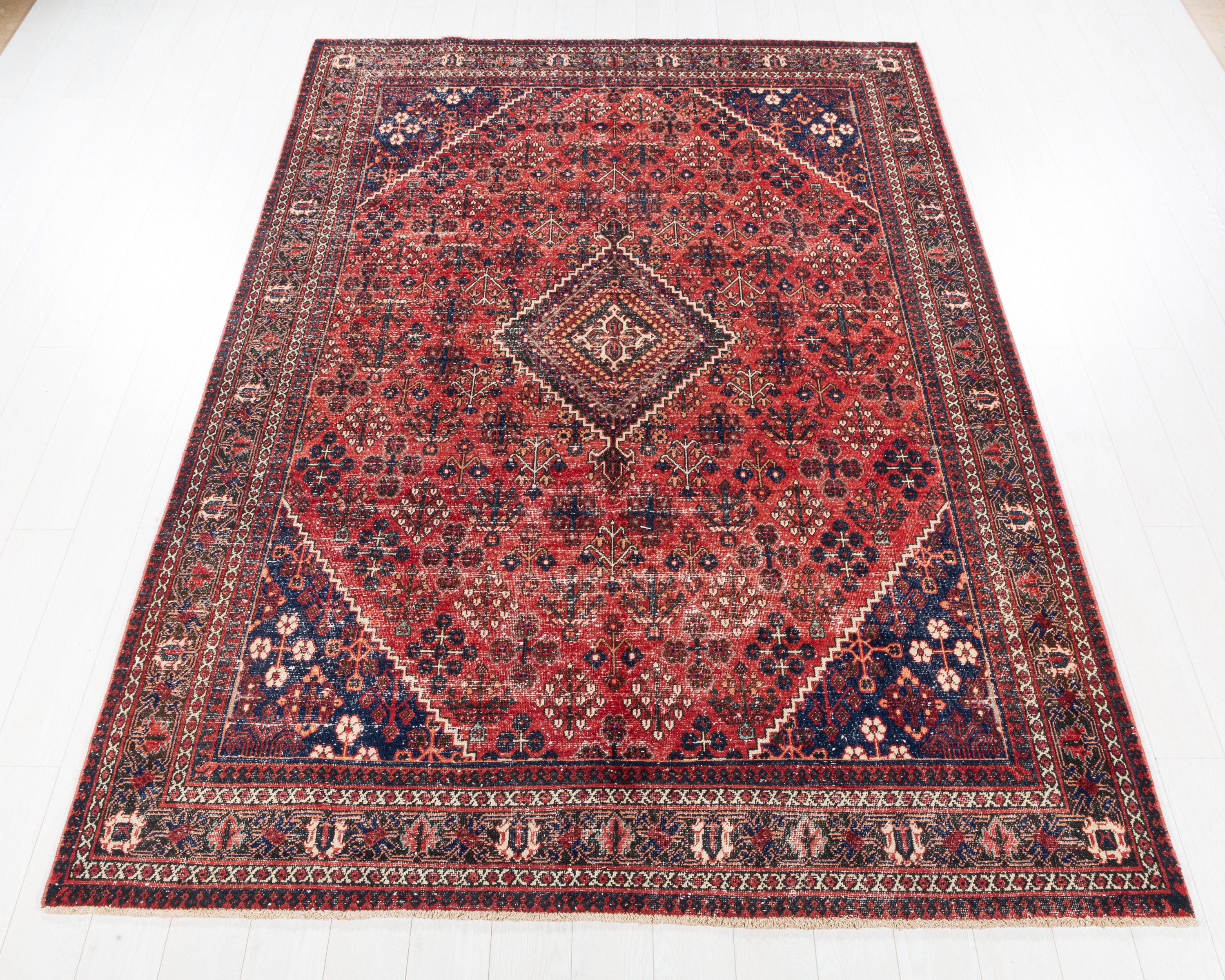 Vintage Joshaghan Red and navy blue Geometric Rug, 7x10 – 10' 2" x 6' 11" (310 x 210 cm) – main view
