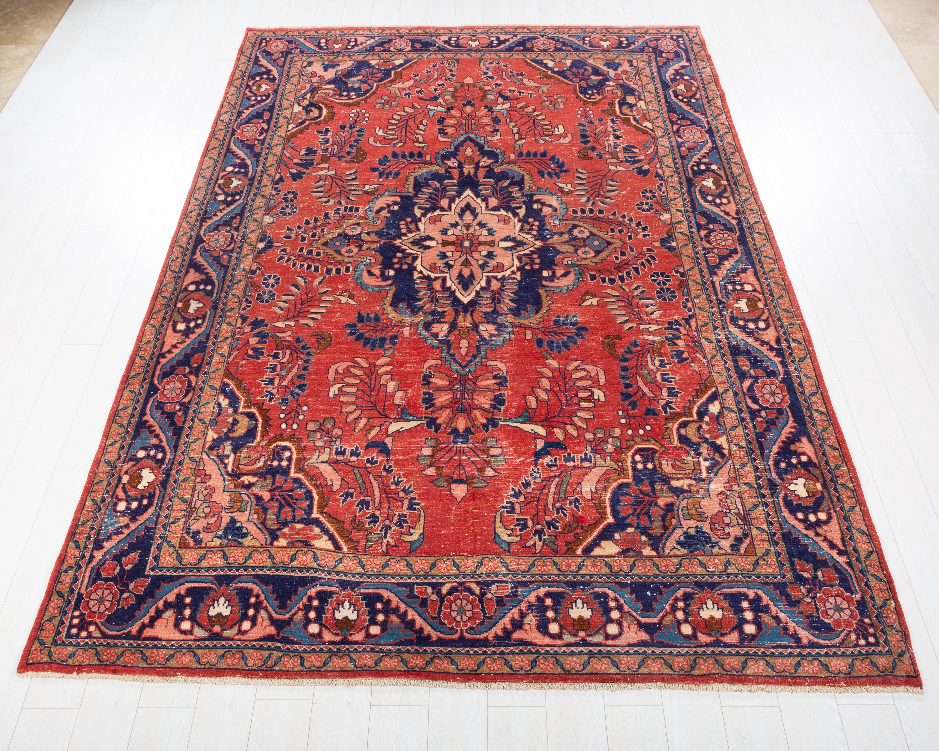 Collectible Vintage Lihlian Red and navy Floral Rug, 8x11 – 10' 9" x 7' 6" (327 x 229 cm) – main view