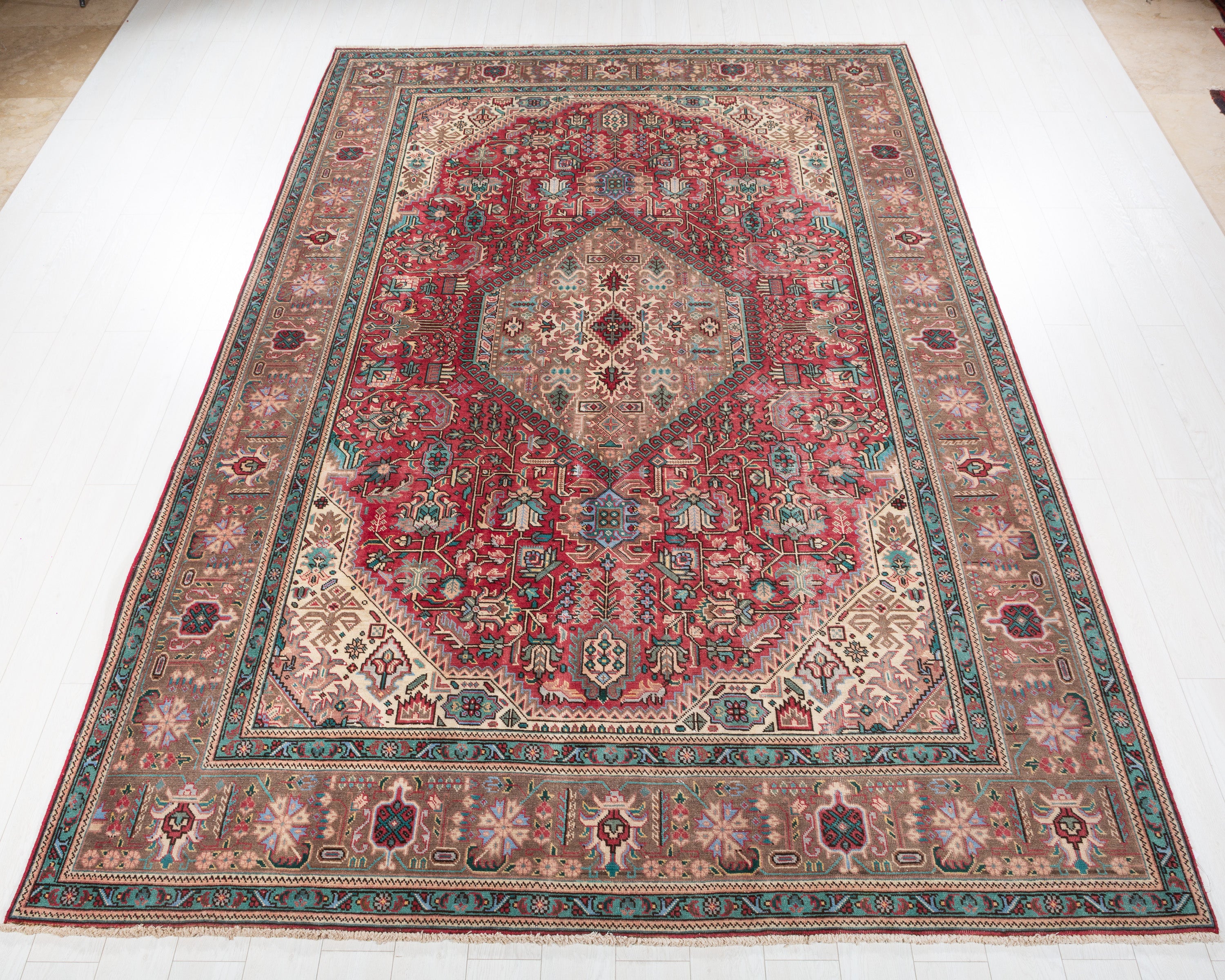Collectible Vintage Tabriz Magenta and navy Geometric Rug, 8x11 – 11' 6" x 7' 11" (350 x 241 cm) – main view