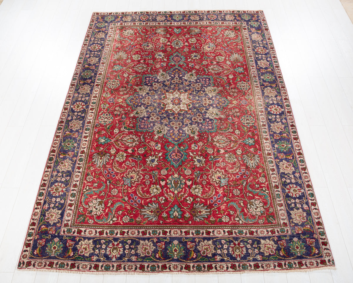 Vintage Tabriz Red and beige Traditional Rug, 7x10 – 9' 9" x 6' 9" (297 x 206 cm) – main view